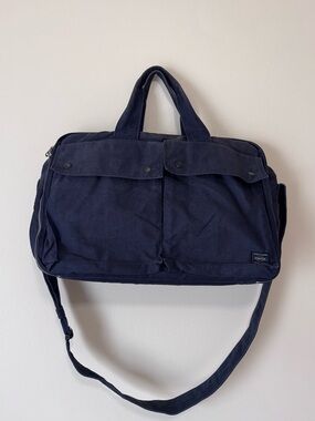 Vintage Porter Yoshida Large Navy Smoky Denim Briefcase Bag